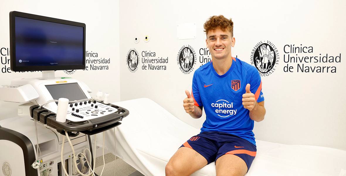 Antoine Griezmann, reconocimiento médico en la Clínica Universidad de Navarra Imagen del jugador del Atlético de Madrid, Antoine Griezmann, durante el reconocimiento médico realizado en la Clínica Universidad de Navarra.