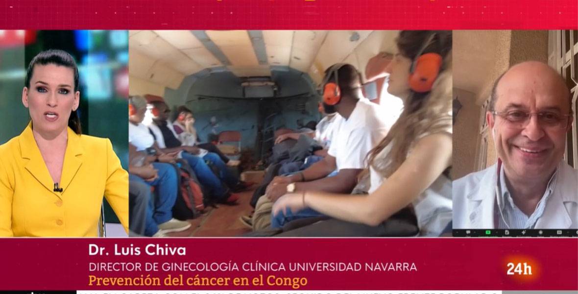 Captura de pantalla del Dr. Luis Chiva atendiendo al Canal 24h desde El Congo