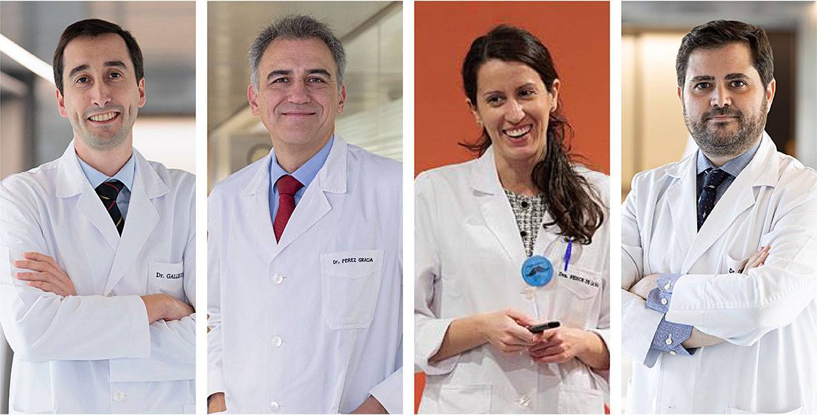 Fotografía de los doctores Gallego, Pérez Gracia, Fenor de la Maza y Eduardo Castañon Imagen de los doctores Gallego, Pérez Gracia, Fenor de la Maza y Castañon para ilustrar una noticia sobre la participación de estos médicos en el congreso de SEON