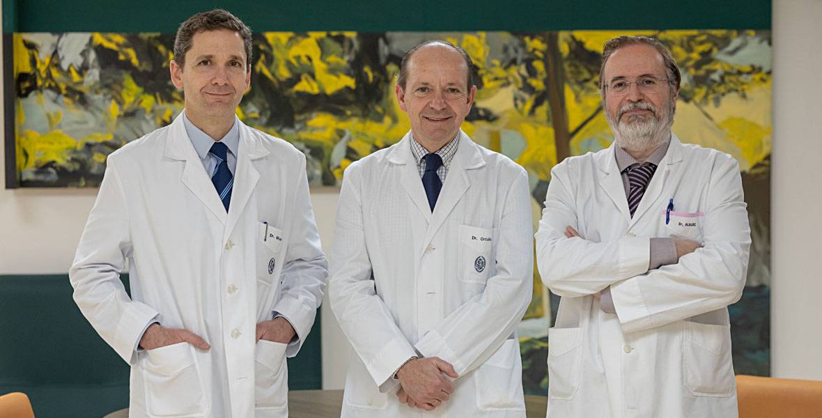 Imagen de los Dres. Patricio Molero, psiquiatra de la Clínica Universidad de Navarra, Felipe Ortuño, codirector del Departamento de Psiquiatría, y Manuel Alegre, director del Servicio de Neurofisiología.