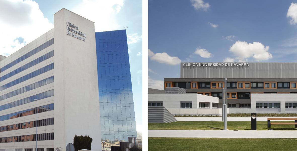 fachadas-clinica-dos-sedes Imagen de las fachadas de las dos sedes de la Clínica Universidad de Navarra.