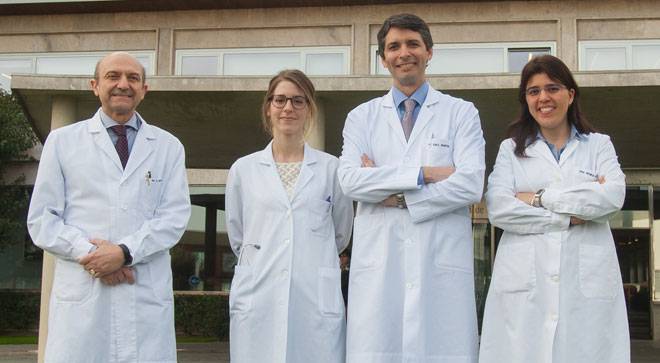 investigadores-beneficios-ejercicio-fisico-vigoroso <p>(de izquierda a derecha): el Dr. Miguel Ángel Martínez González, del departamento de Medicina Preventiva y Salud Pública y catedrático de la Universidad de Navarra, la Dra. María Hidalgo Santamaría, especialista del Departamento de Medicina Interna de la Clínica Universidad de Navarra, el Dr. Alejandro Fernández Montero, de la Unidad de Medicina del Trabajo de la Clínica y Maira Bes, del departamento de Medicina Preventiva y Salud Pública de la Universidad de Navarra.</p>