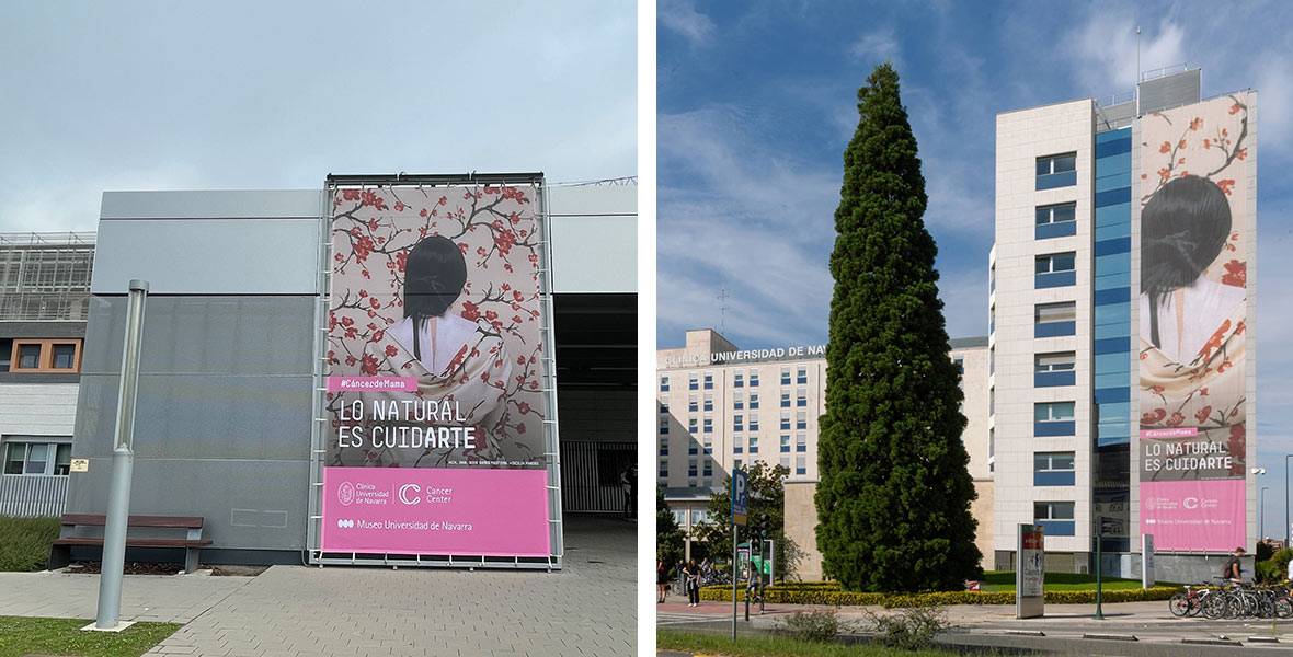 “Lo natural es cuidarte”: mujer, naturaleza, arte y prevención contra el cáncer de mama Img de las lonas de la campaña "Lo natural es cuidarte" en CUN Pamplona y CUn Madrid