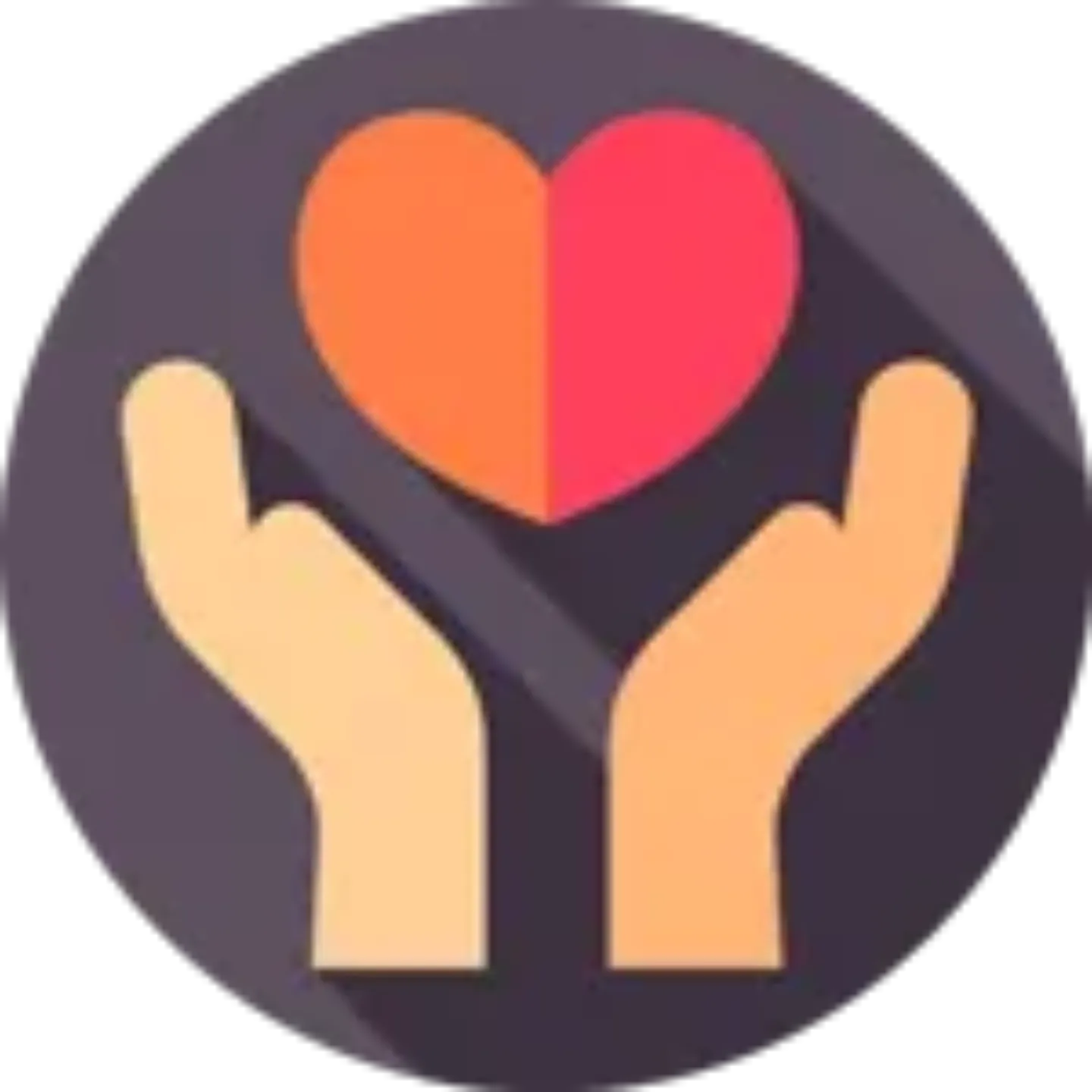 Imagen icono redondo color de unas manos con un corazón.