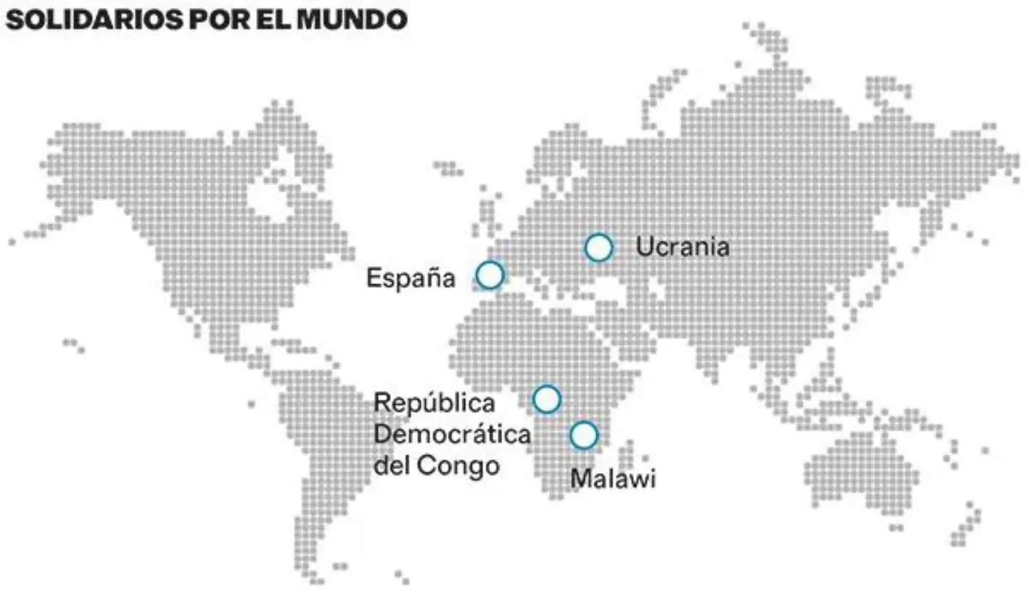 Mapamundi de la solidaridad 2023. Clínica Universidad de Navarra Imagen de un mapamundi con los lugares en donde profesionales de la Clínica han ayudado.