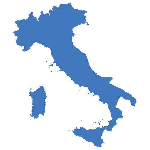 Silueta azul del mapa de Italia.