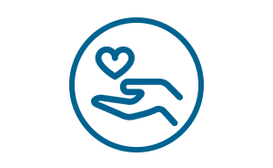 Icono mano y cuidados Imagen de un icono azul con una mano y un corazón, simbolizando cuidados.
