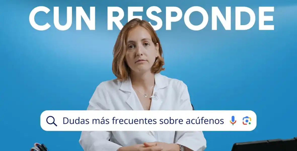 Imagen de la Dra. Marta Chaure, de Otorrinolaringología de la Clínica Universidad de Navarra, en un vídeo sobre acúfenos.