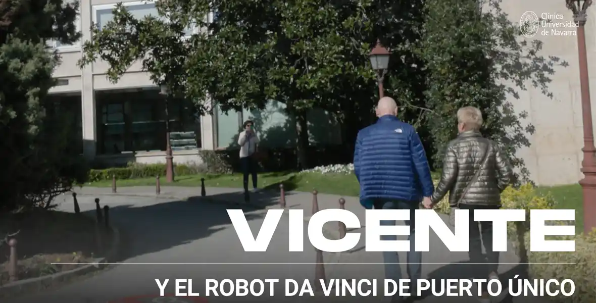 Imagen del vídeo de la historia de paciente de la Clínica Universidad de Navarra sobre el primer intervenido con el robot Da Vinci SP para tratar el cáncer de esófago.
