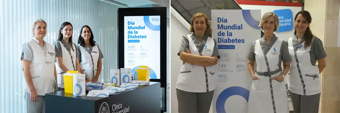 dia-mundial-diabetes-mesa-informativa Imagen de enfermeras del Departamento de Endocrinología y Nutrición en unas mesas para concienciar sobre la diabetes.