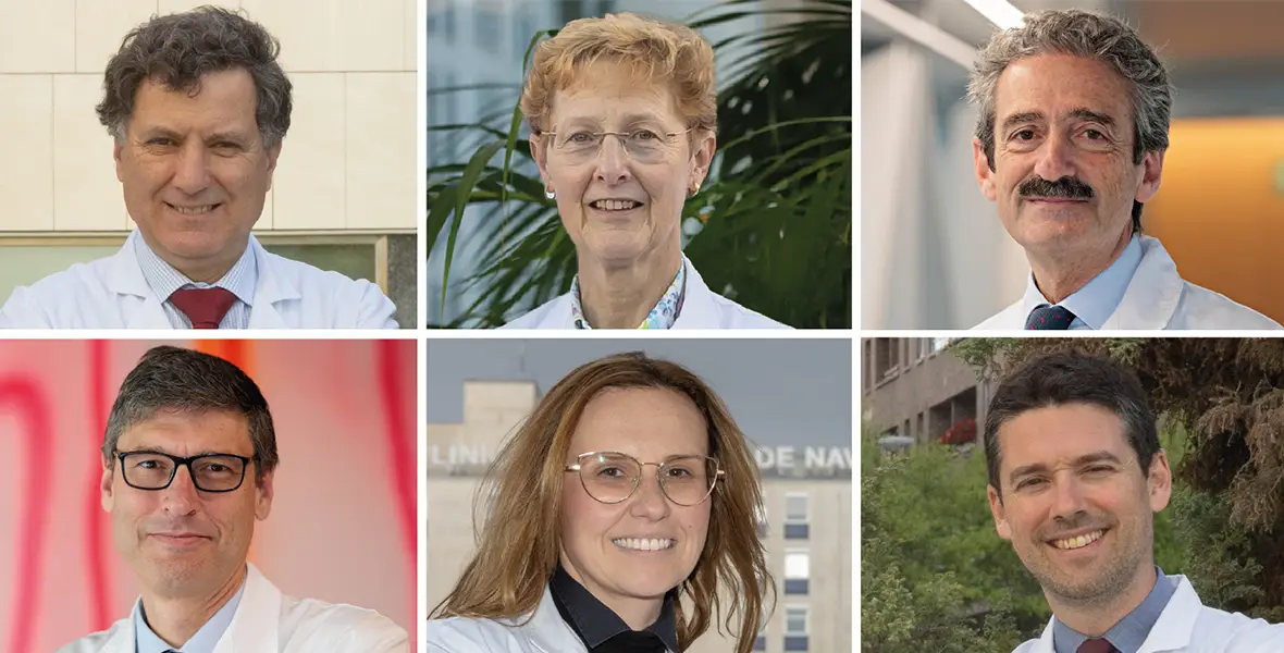 Fotos del Dr. Melero, de la Dra. Fruhbeck, del Dr. Sangro, del Dr. Martín, de la Dra. Rodrguez y del Dr. Fernández con motivo de la publicación del listado de autores más citados en Clarivate. 