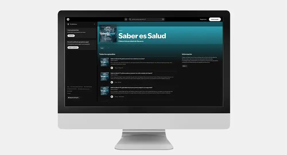 Primera temporada pódcast Clínica Universidad de Navarra Imagen de los diez episodios de la primera temporada del pódcast 'Saber es Salud' que emite la Clínica Universidad de Navarra.