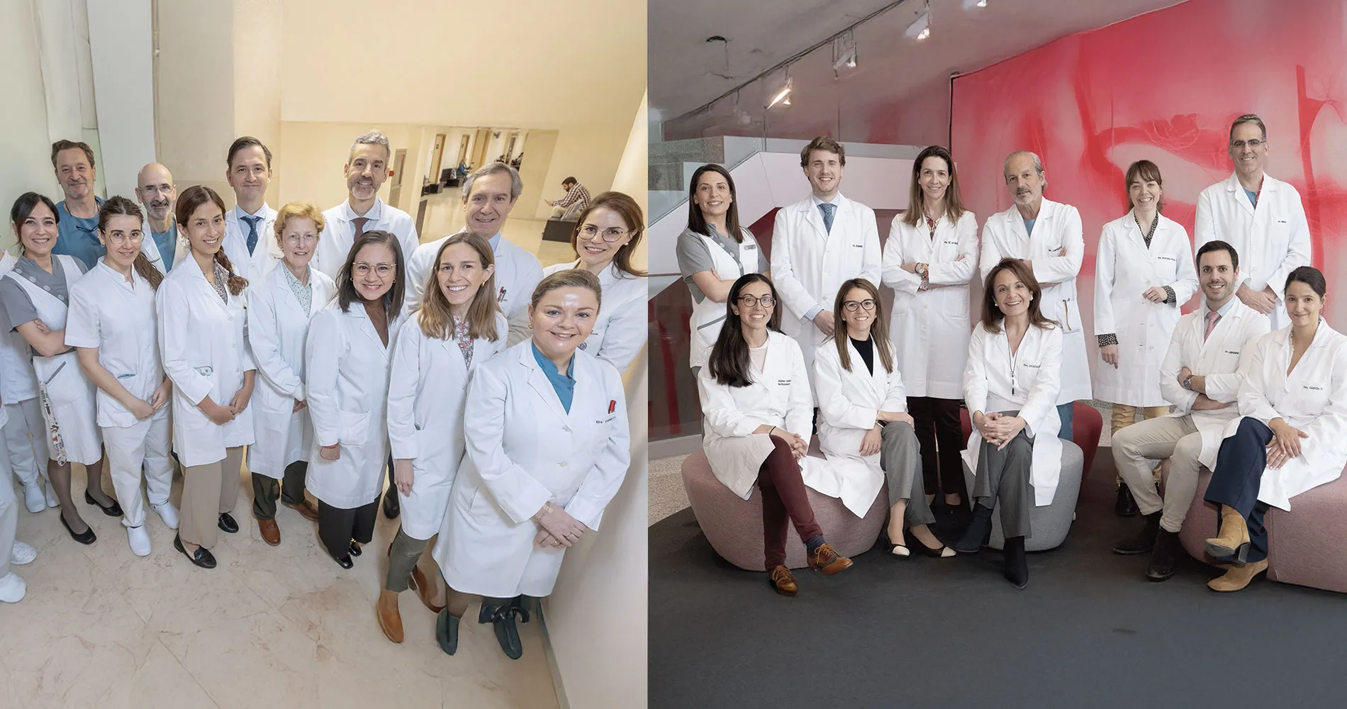 Fotos de los equipos del Área de Obesidad. CUN Pamplona y CUN Madrid Fotos de los equipos del Área de Obesidad de la Clínica Universidad de Navarra en Pamplona (izq.) y Madrid (dcha.).